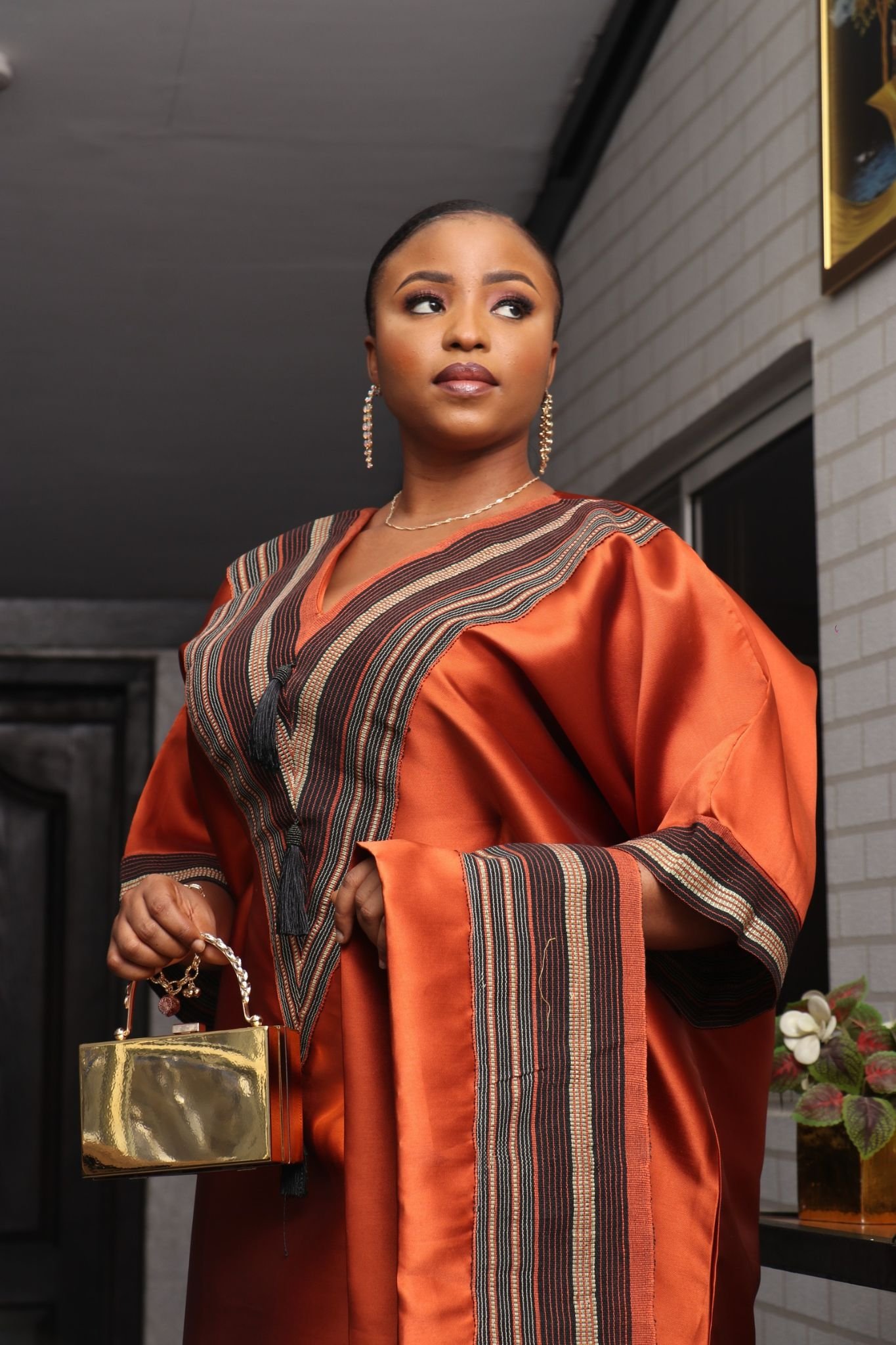 V-Shaped Panelled Mikado-Asooke Mix Boubou Dress