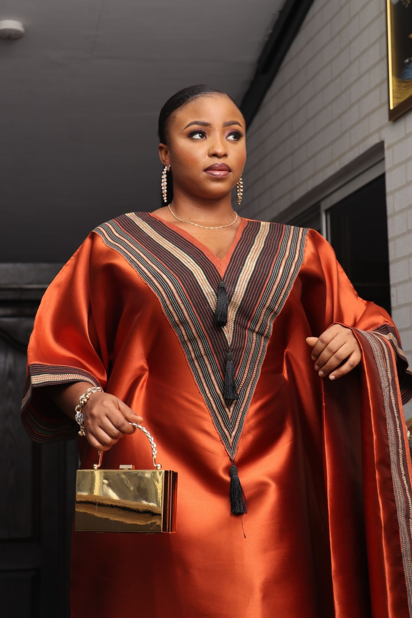 V-Shaped Panelled Mikado-Asooke Mix Boubou Dress