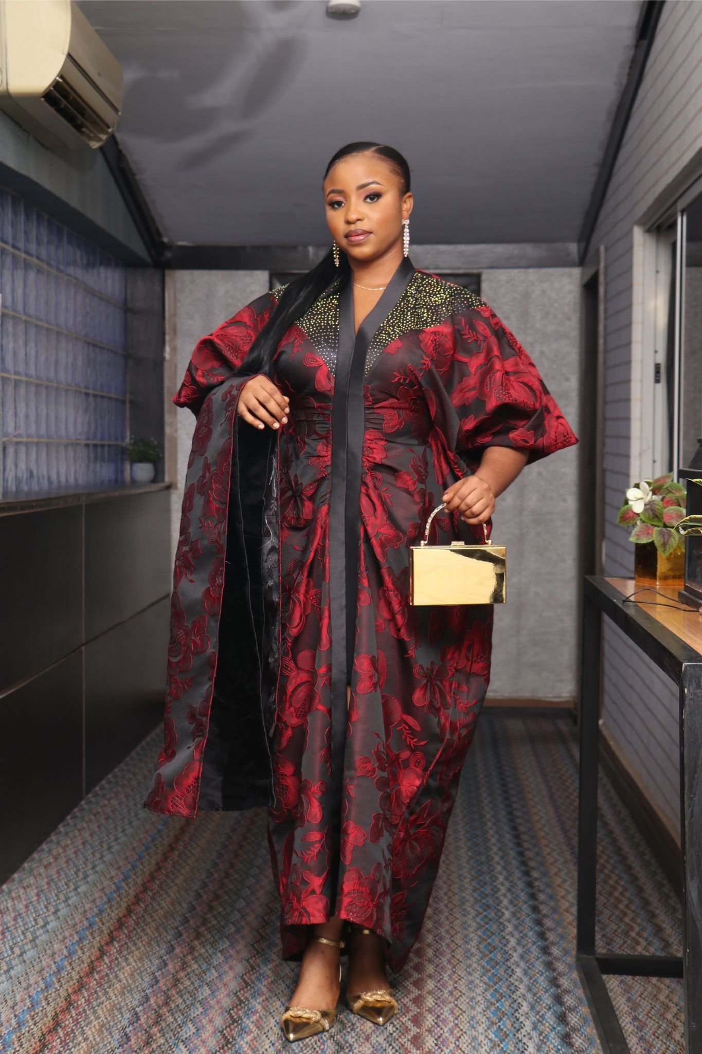 LAYO 2-Piece Lace Brocade Boubou With a Matching Turban
