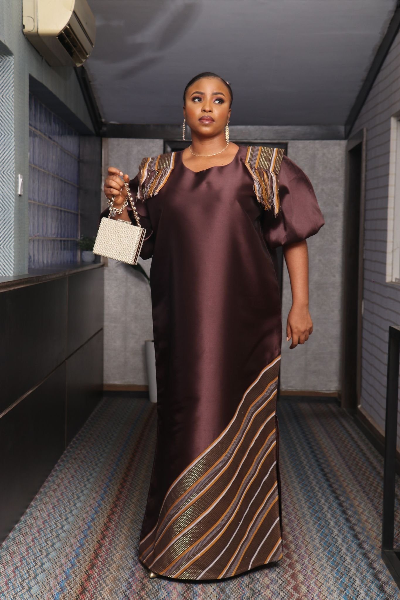 REBECCA03  Shoulder Panelled Mikado-Asooke Mix 2 Piece Boubou Dress.