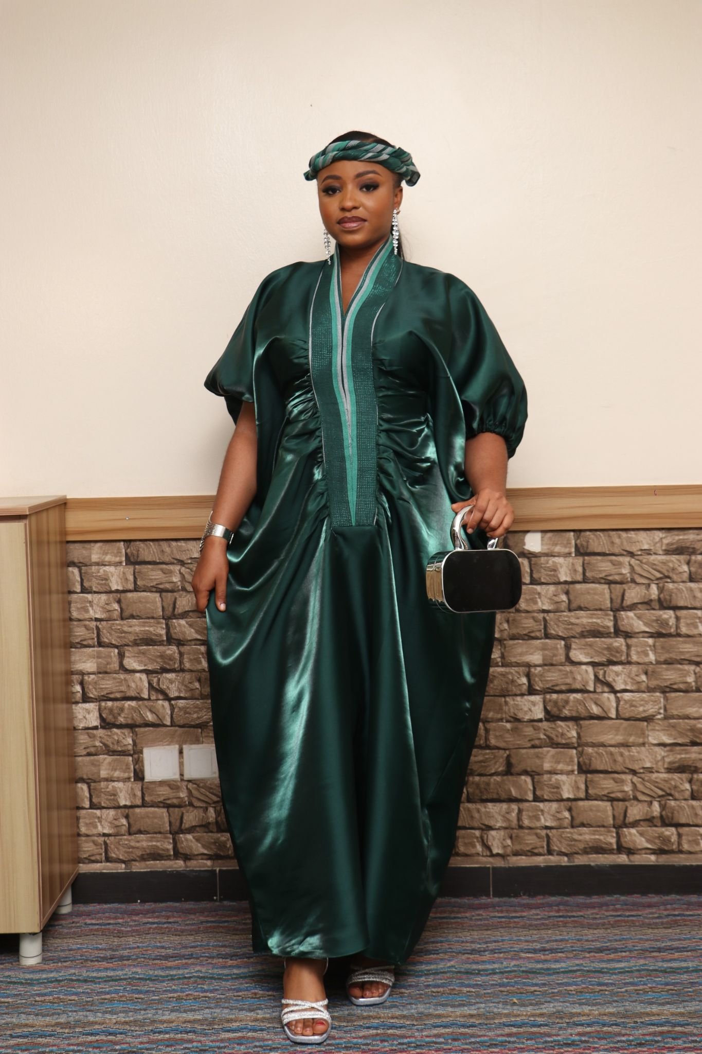 MOFE 2-Piece Liquid Mikado-Asooke Mix Boubou Dress and Hat Set M/L