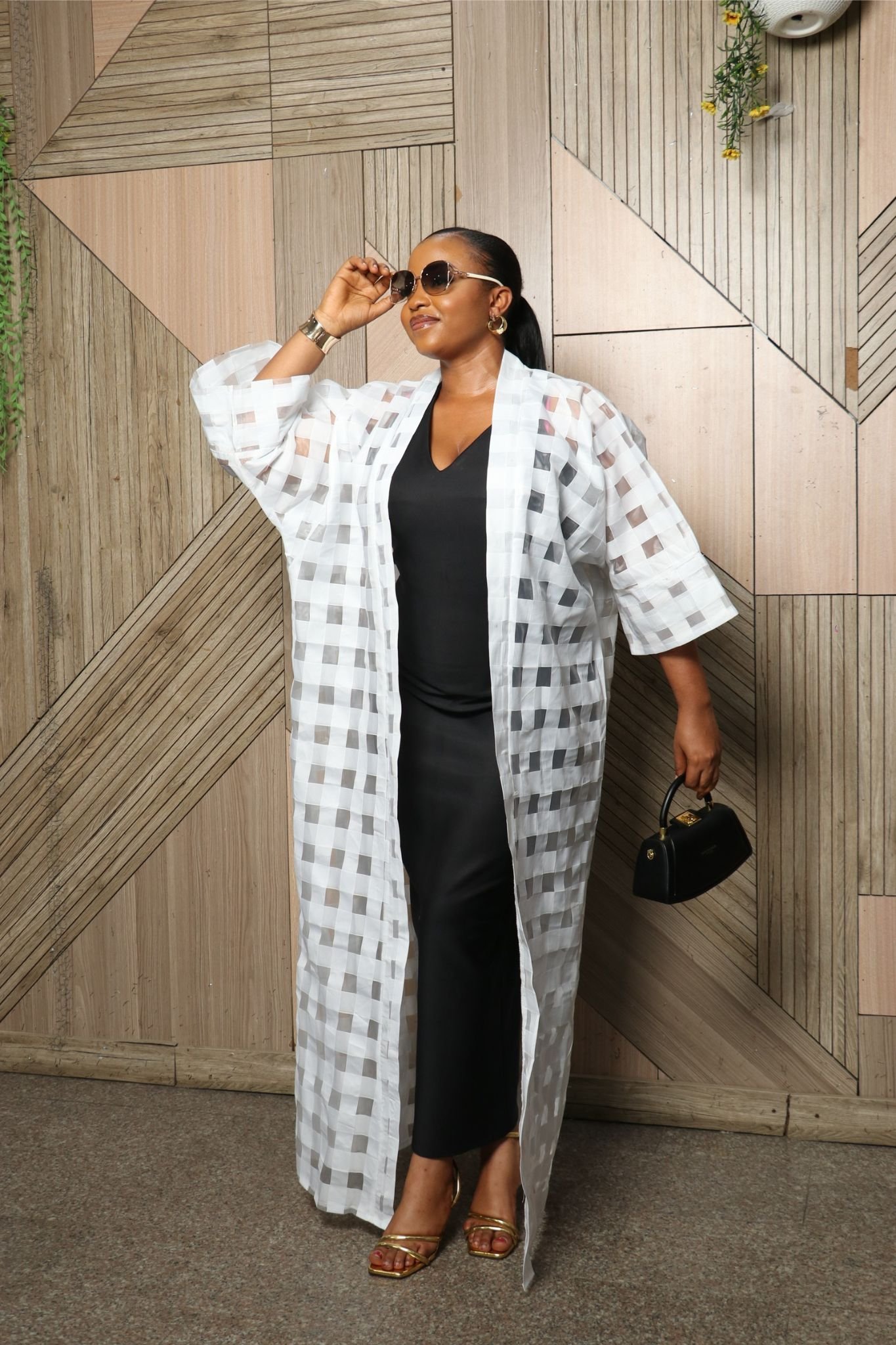  FUNKEO2 Gridded Organza Kimono                .