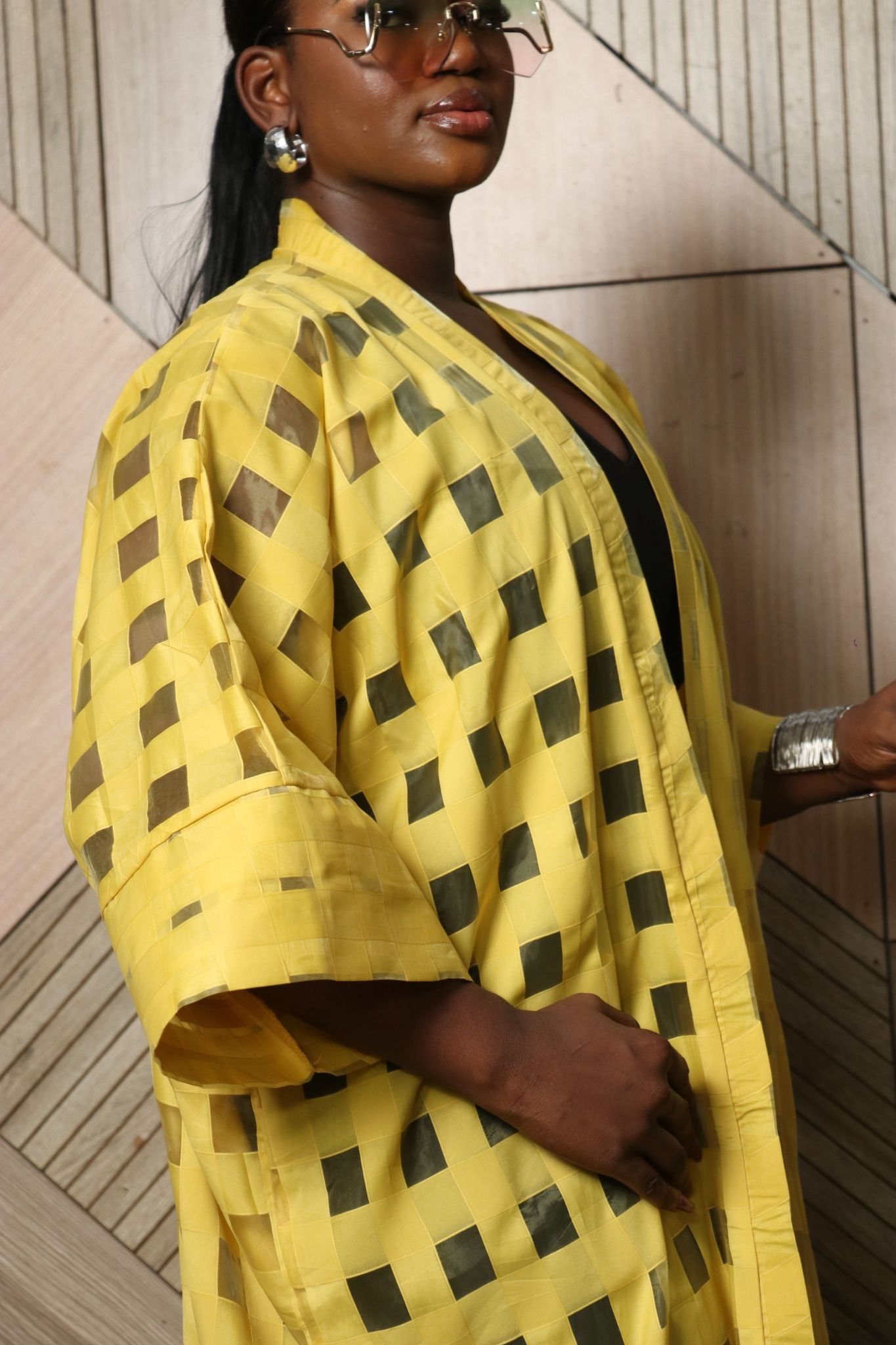 FUNKEO2 Gridded Organza Kimono.