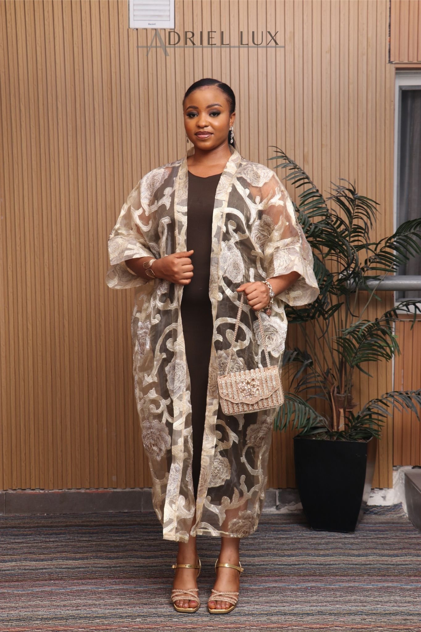 KIM Oganza Brocade 2-PC Kimono Set- Gold