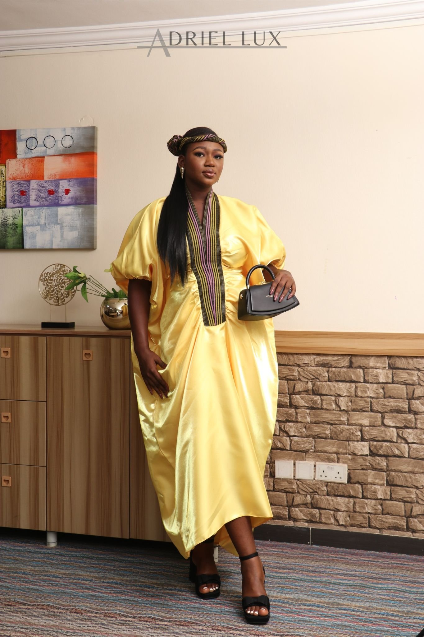 MOFE 2-Piece Liquid Mikado-Asooke Mix Boubou Dress and Hat Set