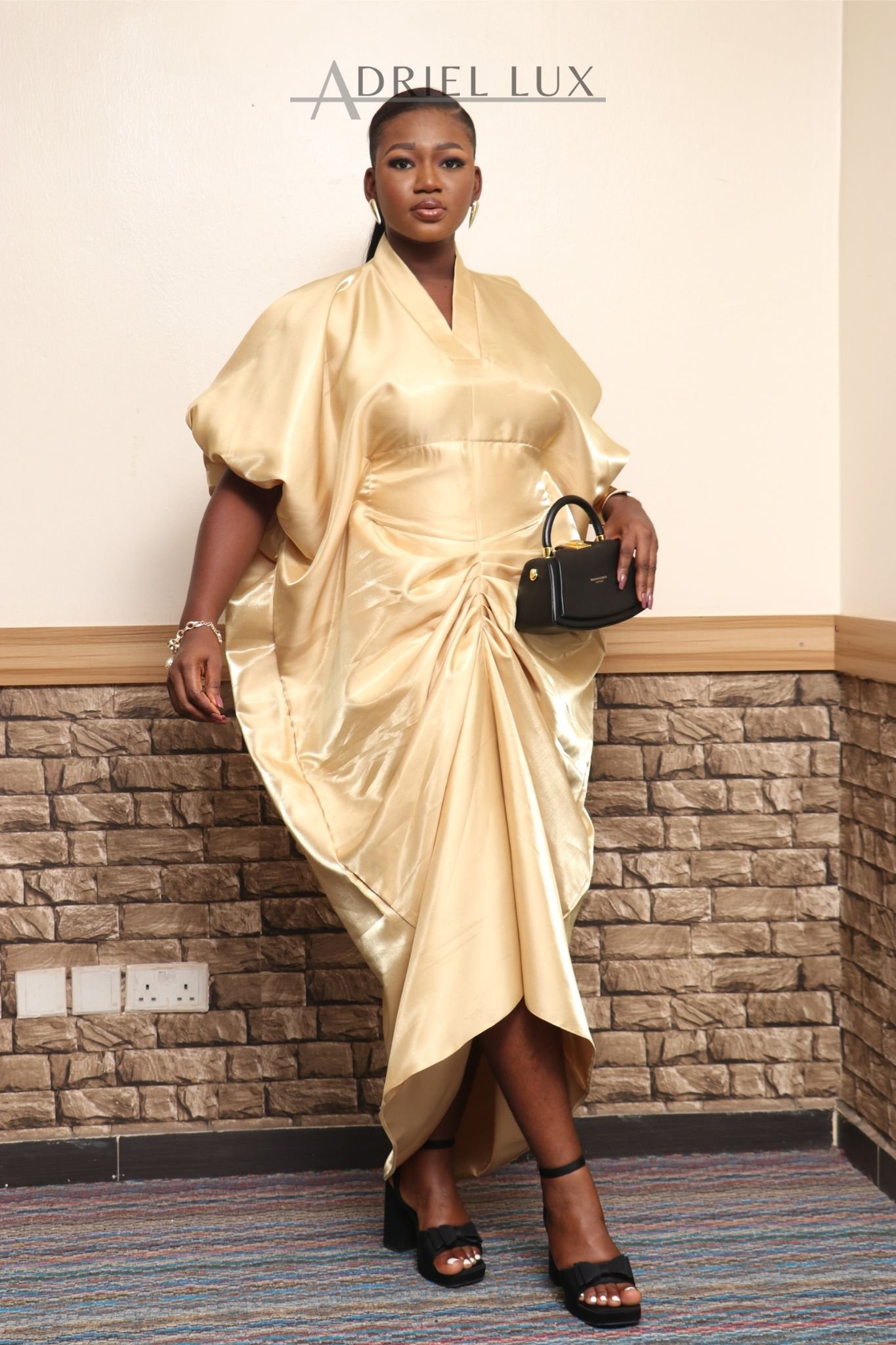 PEJU Button detailed Corset-Cut Liquid Mikado Boubou- GOLD
