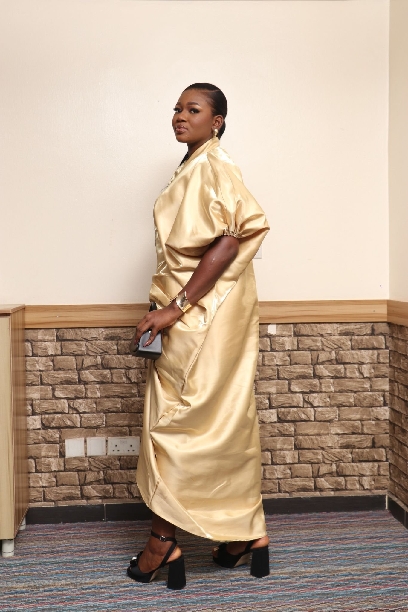 PEJU Button detailed Corset-Cut Liquid Mikado Boubou- GOLD