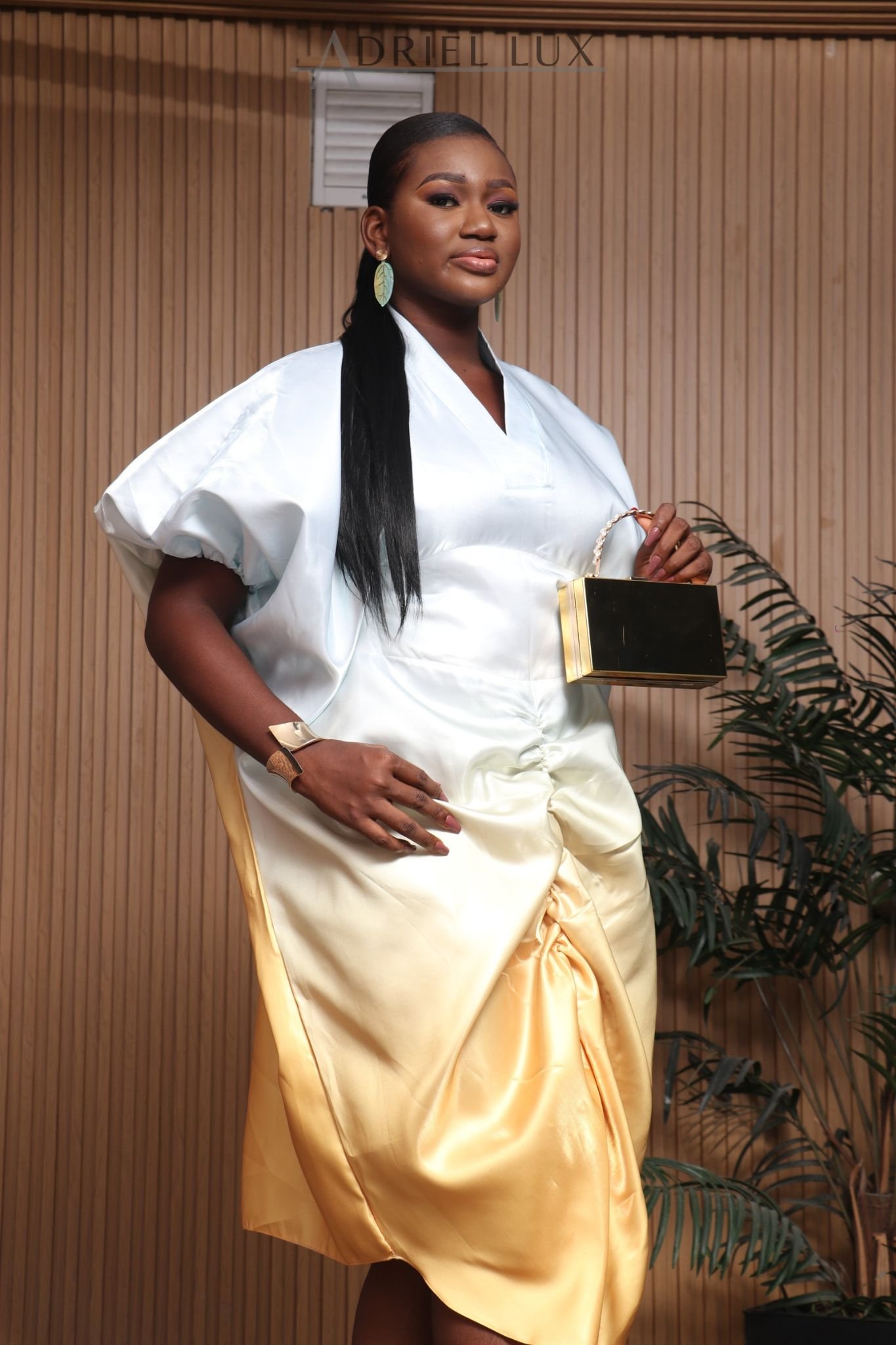 PEJU02 Button detailed Corset-Cut Liquid Mikado Boubou- Gold/Ombre