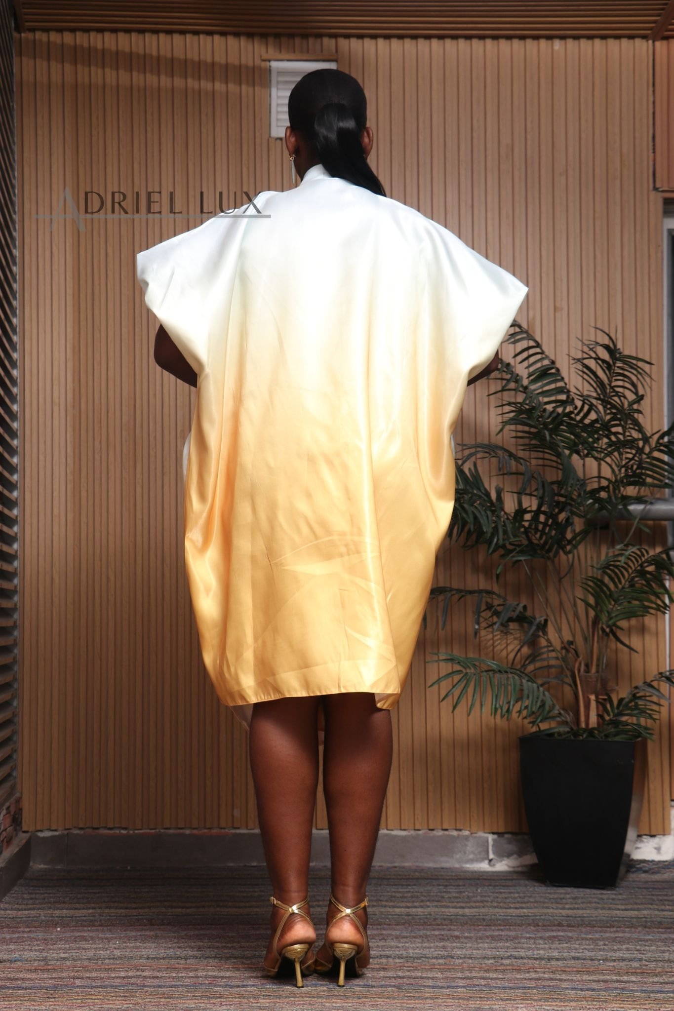 PEJU02 Button detailed Corset-Cut Liquid Mikado Boubou- Gold/Ombre