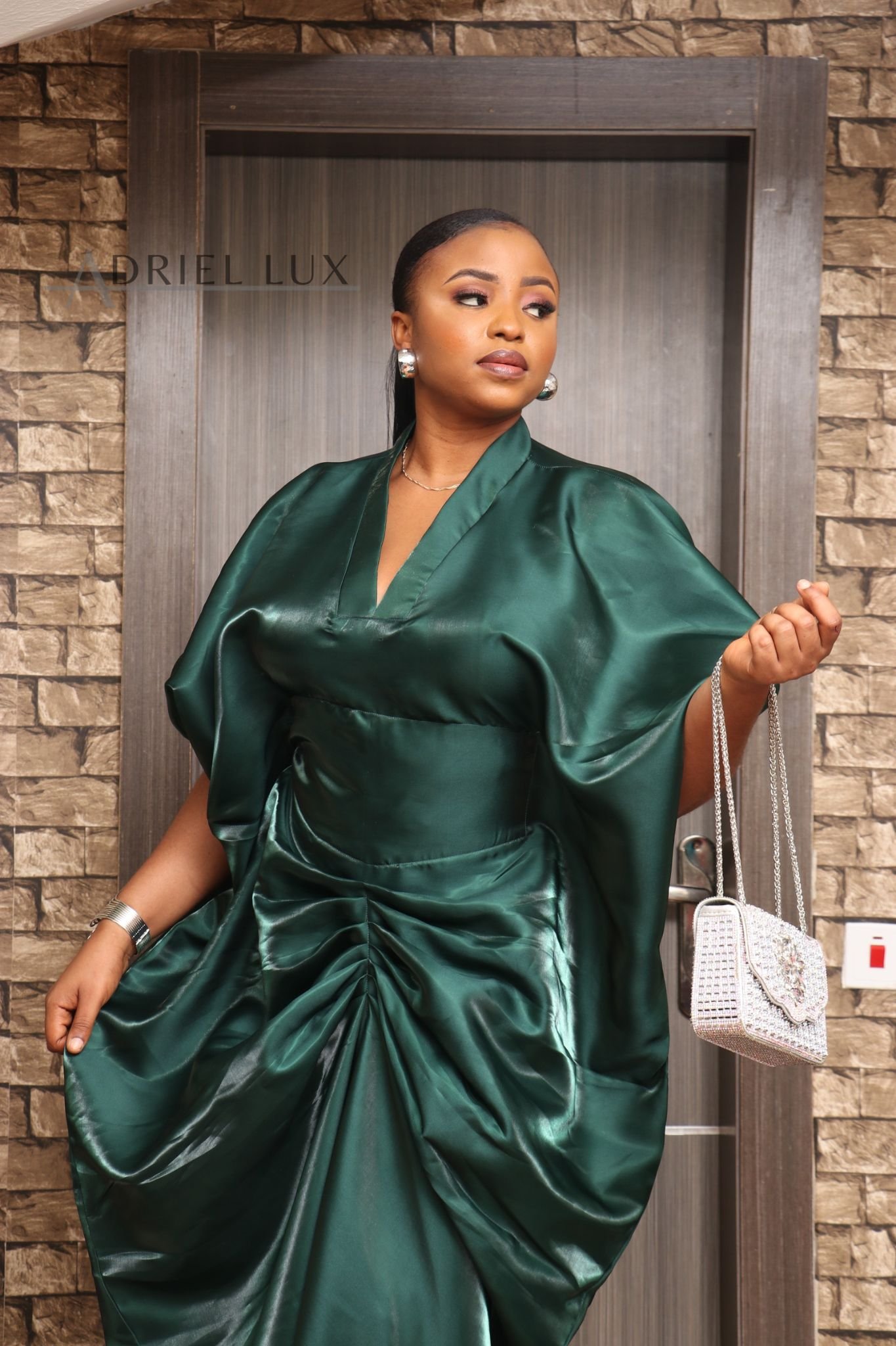 PEJU Button detailed Corset-Cut Liquid Mikado Boubou- GREEN