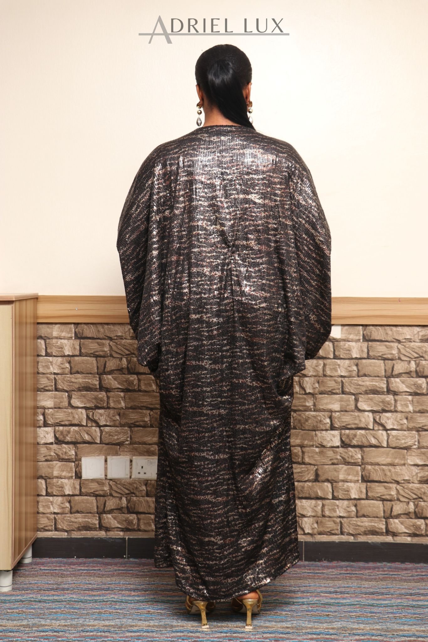 ABIOLA 2-Piece Sequined Boubou and Hat Set-BROWN