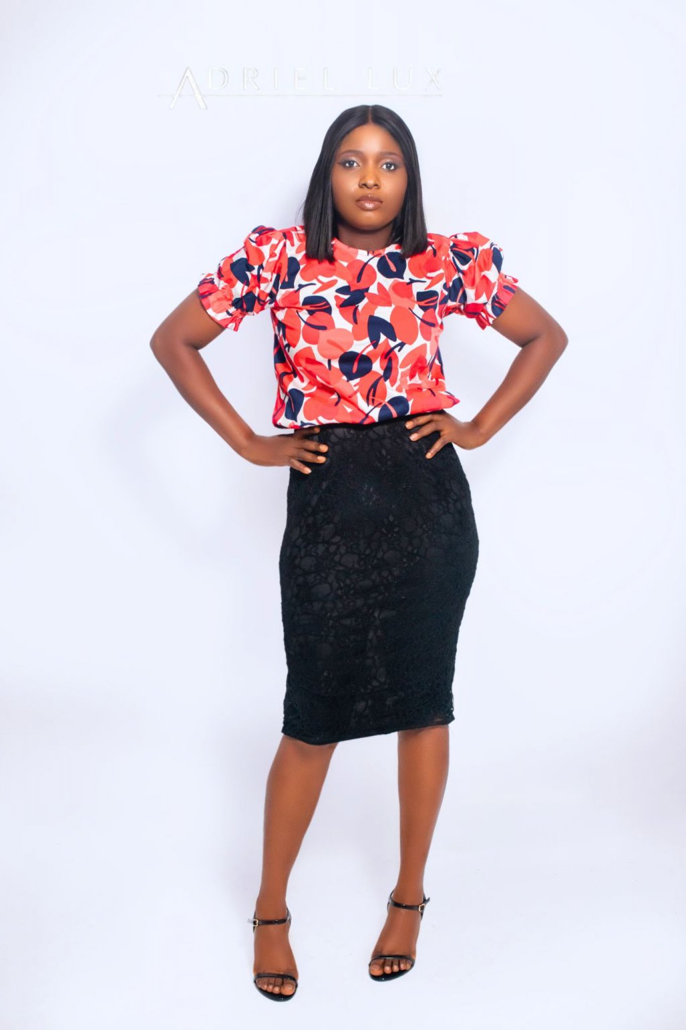 *Multi Print Puff-Sleeve Crop Top With Self-Tie Back Neck Detail