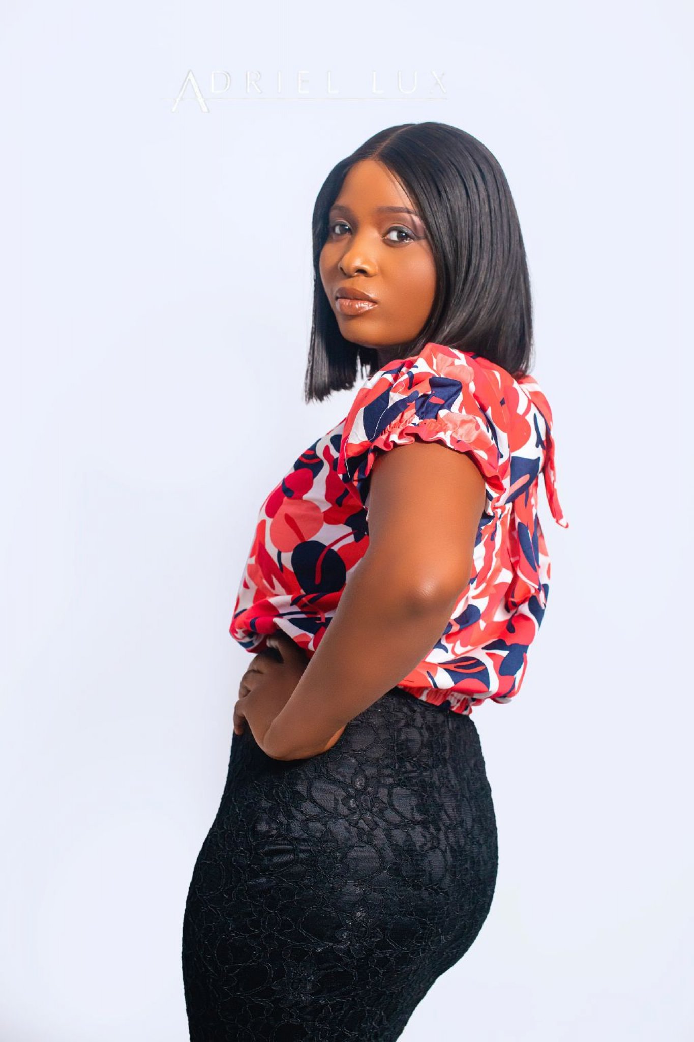 *Multi Print Puff-Sleeve Crop Top With Self-Tie Back Neck Detail