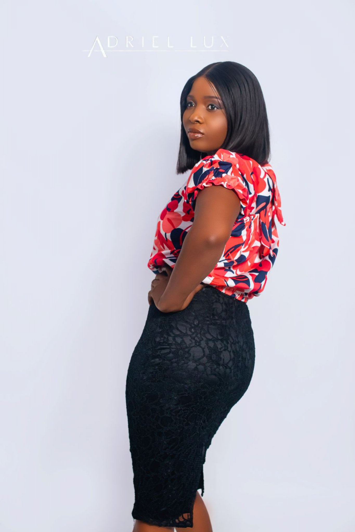 *Multi Print Puff-Sleeve Crop Top With Self-Tie Back Neck Detail
