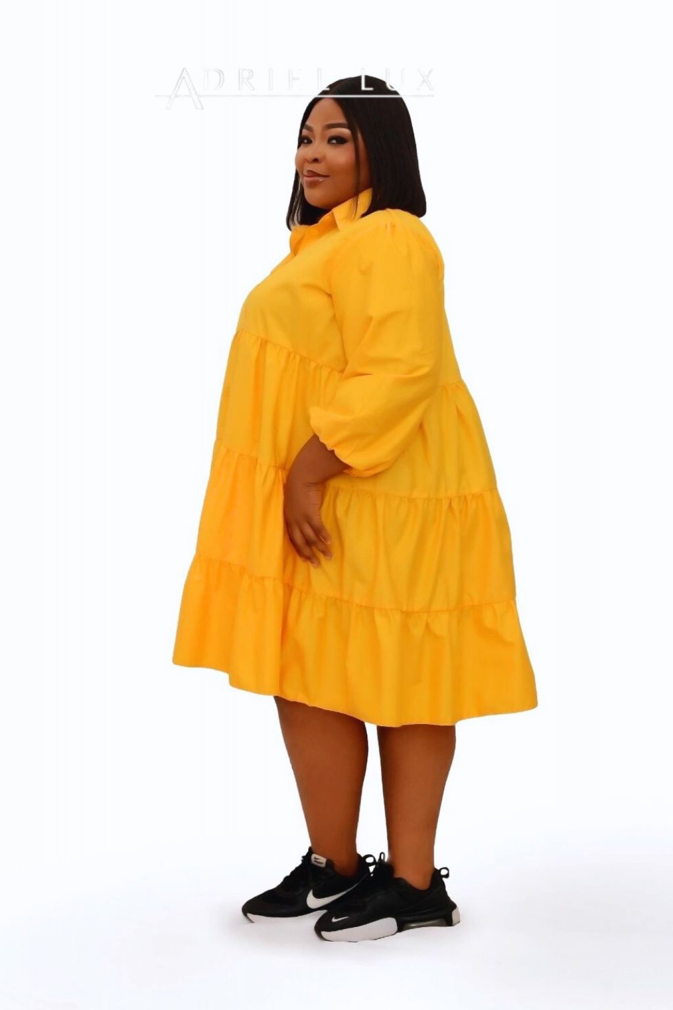 Button-Down Tiered Midi Shirt Dress