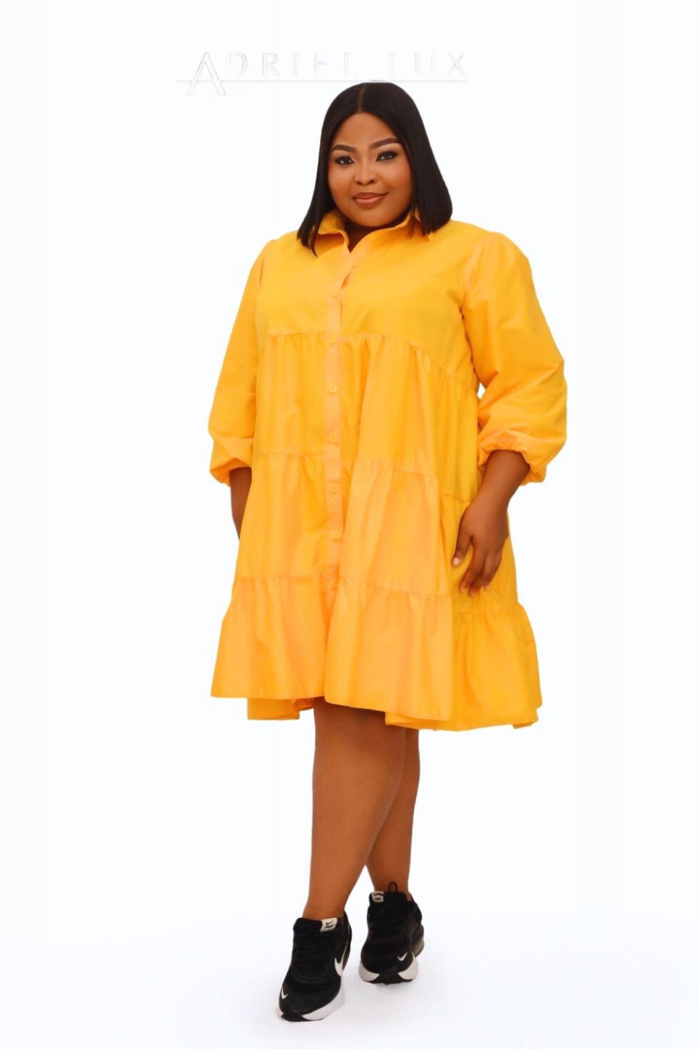 Button-Down Tiered Midi Shirt Dress