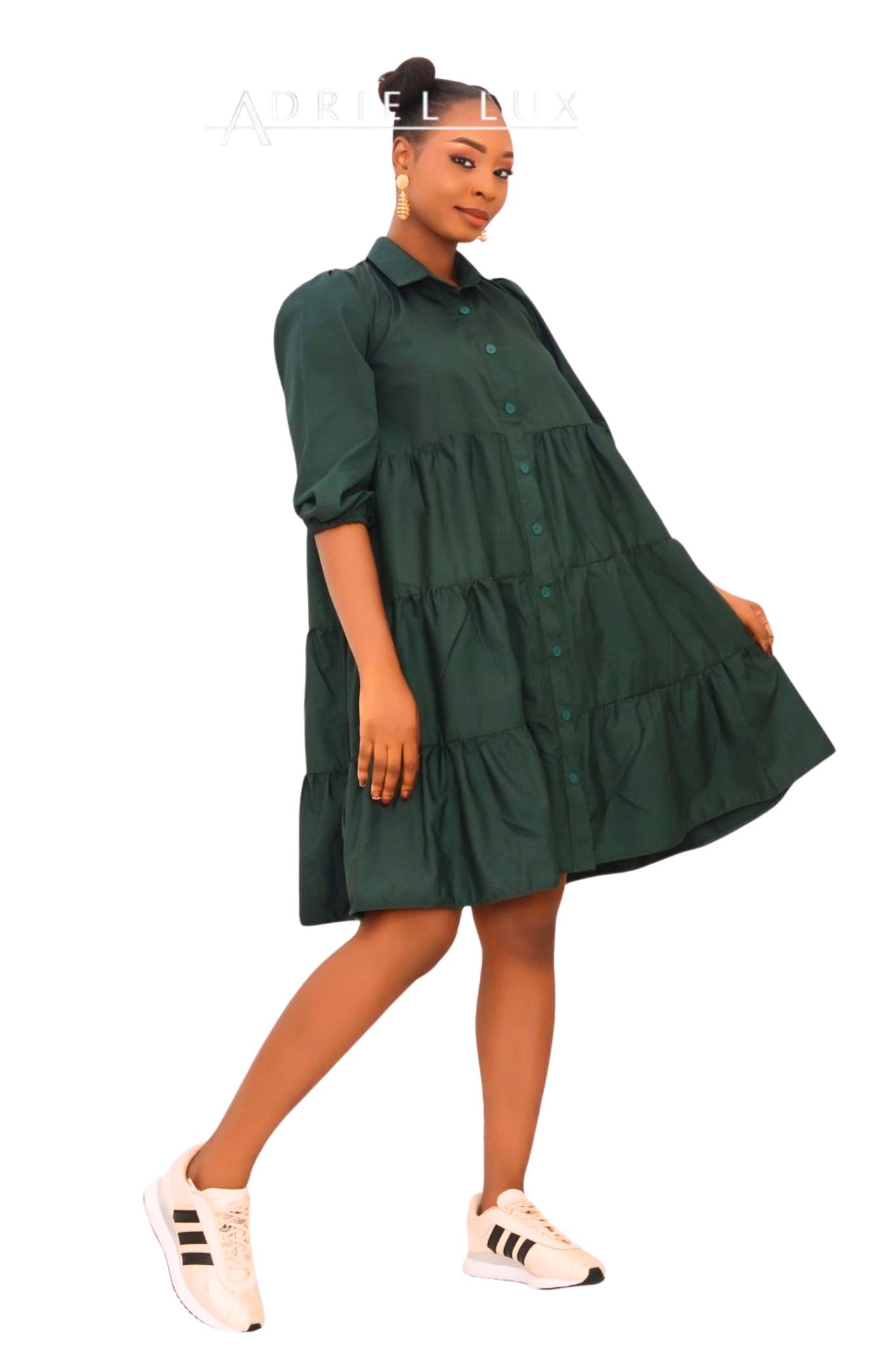 Button-Down Tiered Midi Shirt Dress