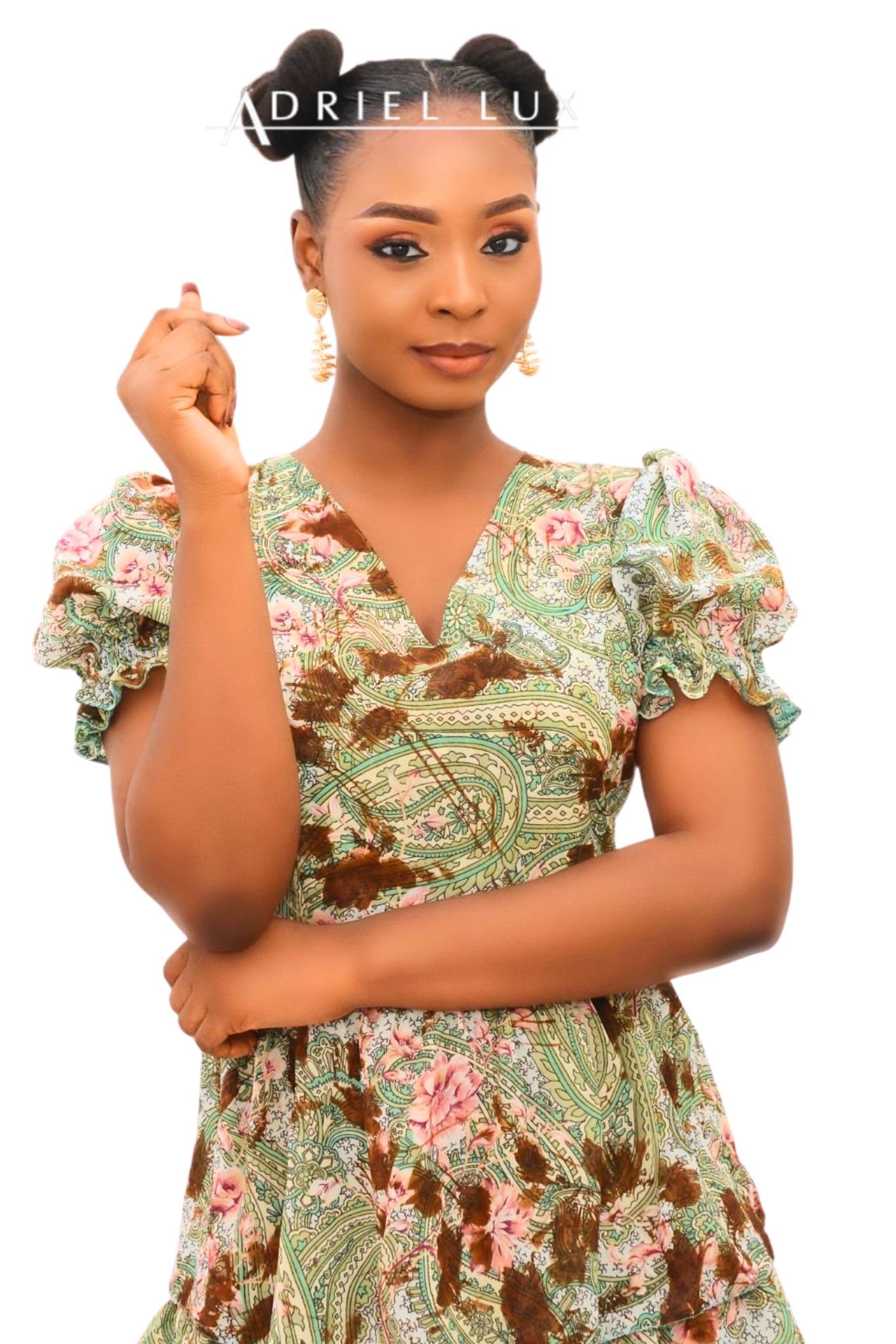 Floral Print Puff Sleeve Layered-Tier Maxi Dress