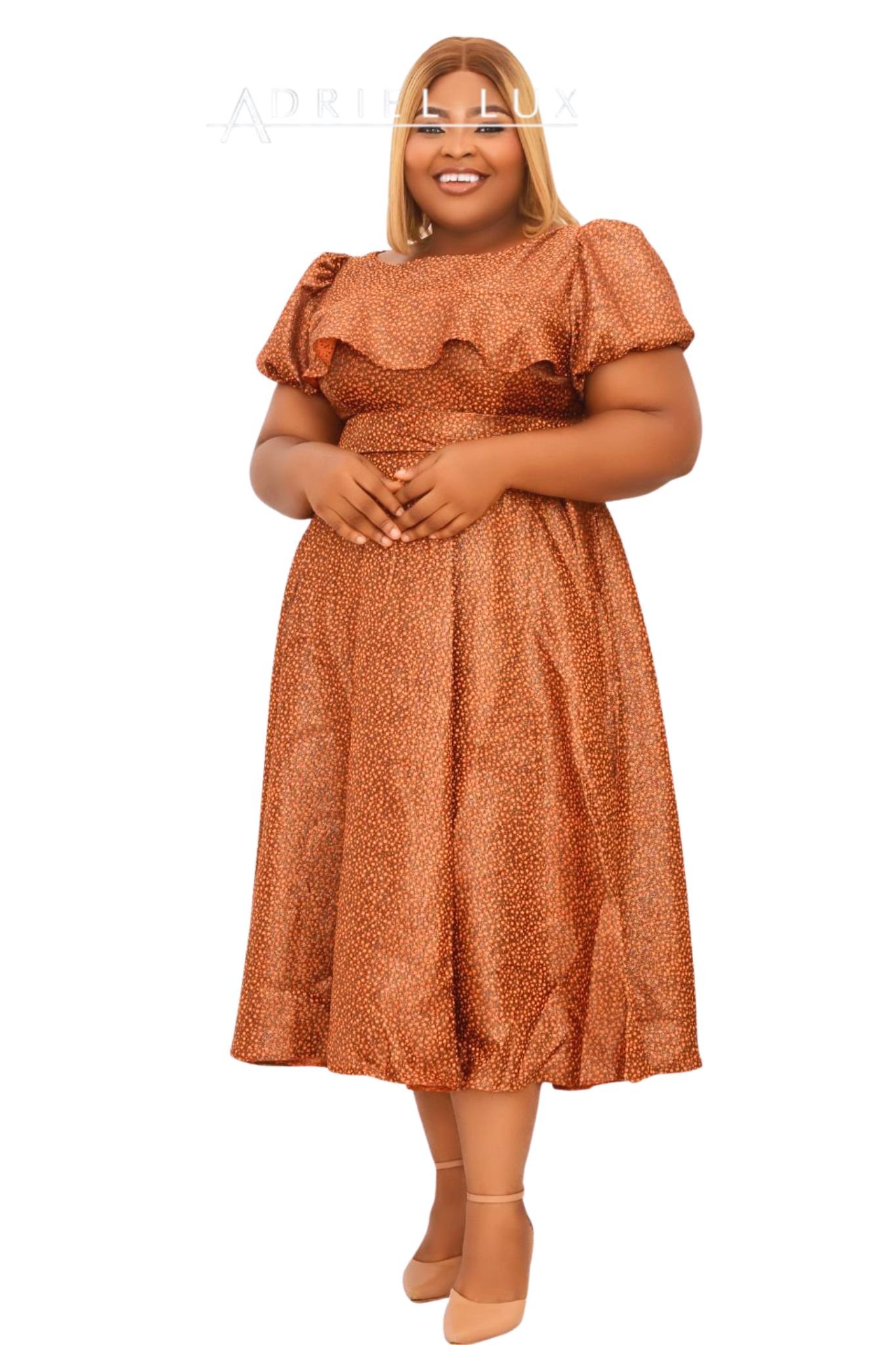 Self-Tie Frilled-Cape Chest Detailed Organza Midi Flare dress