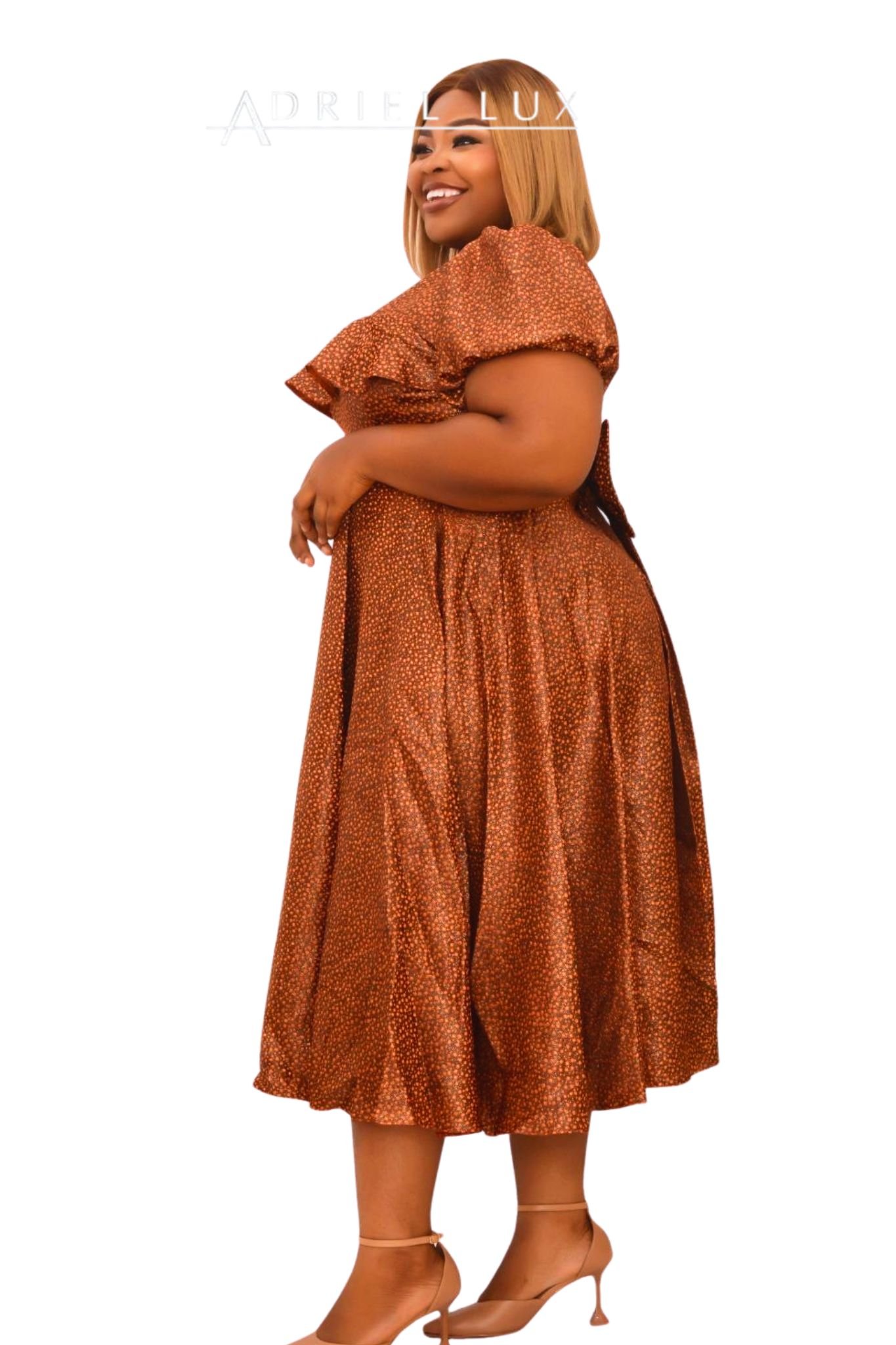 Self-Tie Frilled-Cape Chest Detailed Organza Midi Flare dress