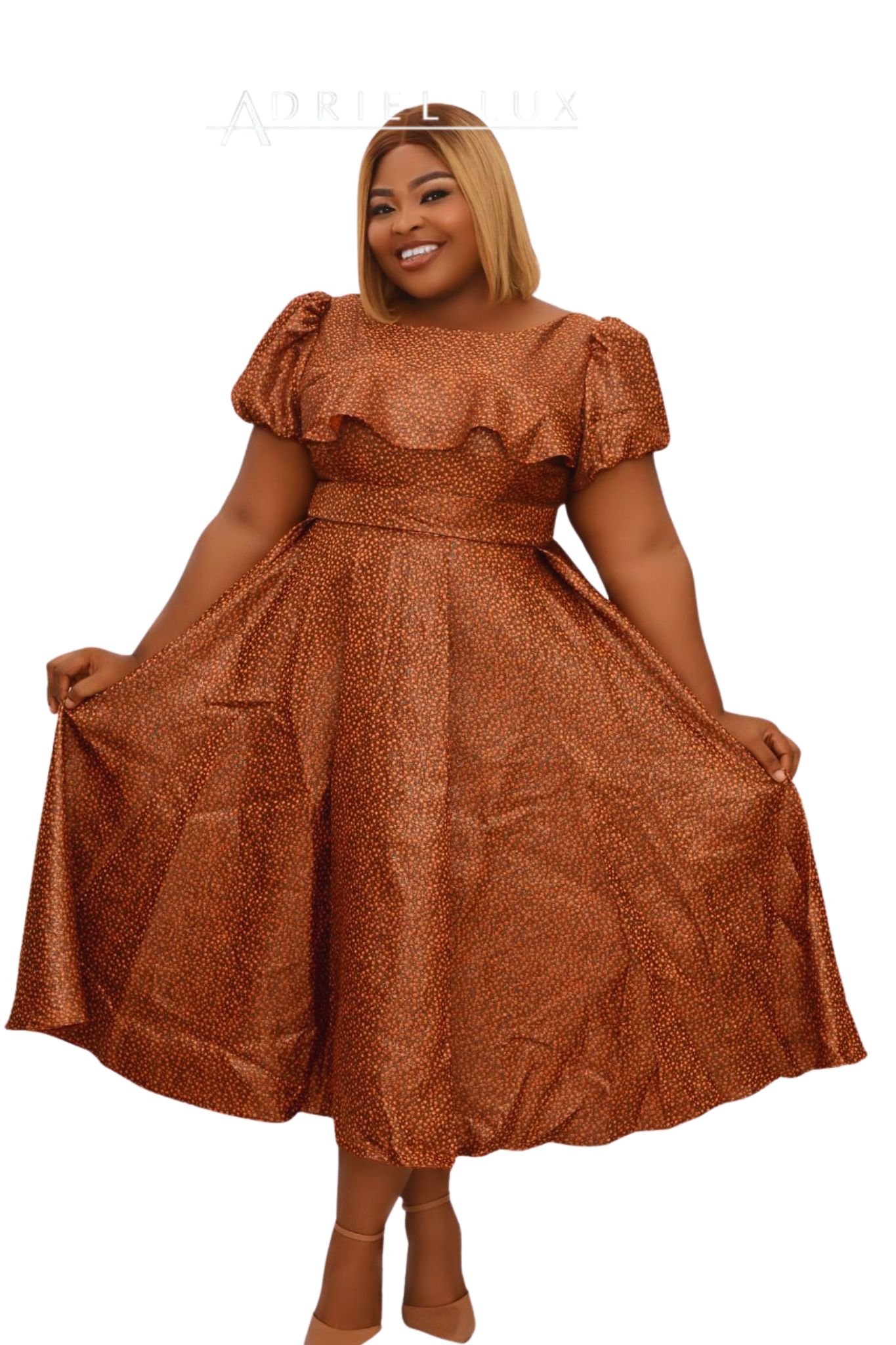 Self-Tie Frilled-Cape Chest Detailed Organza Midi Flare dress