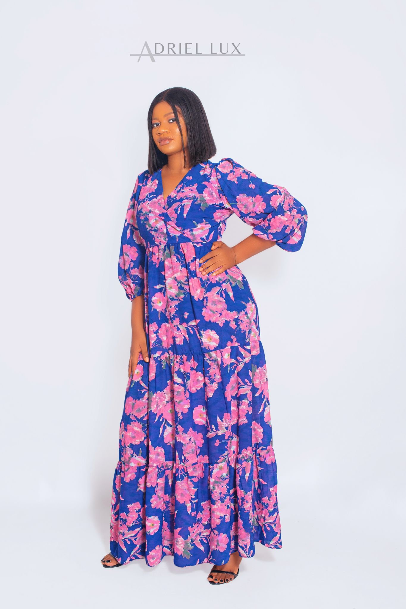 Floral Print Overlap Top Maxi Dress