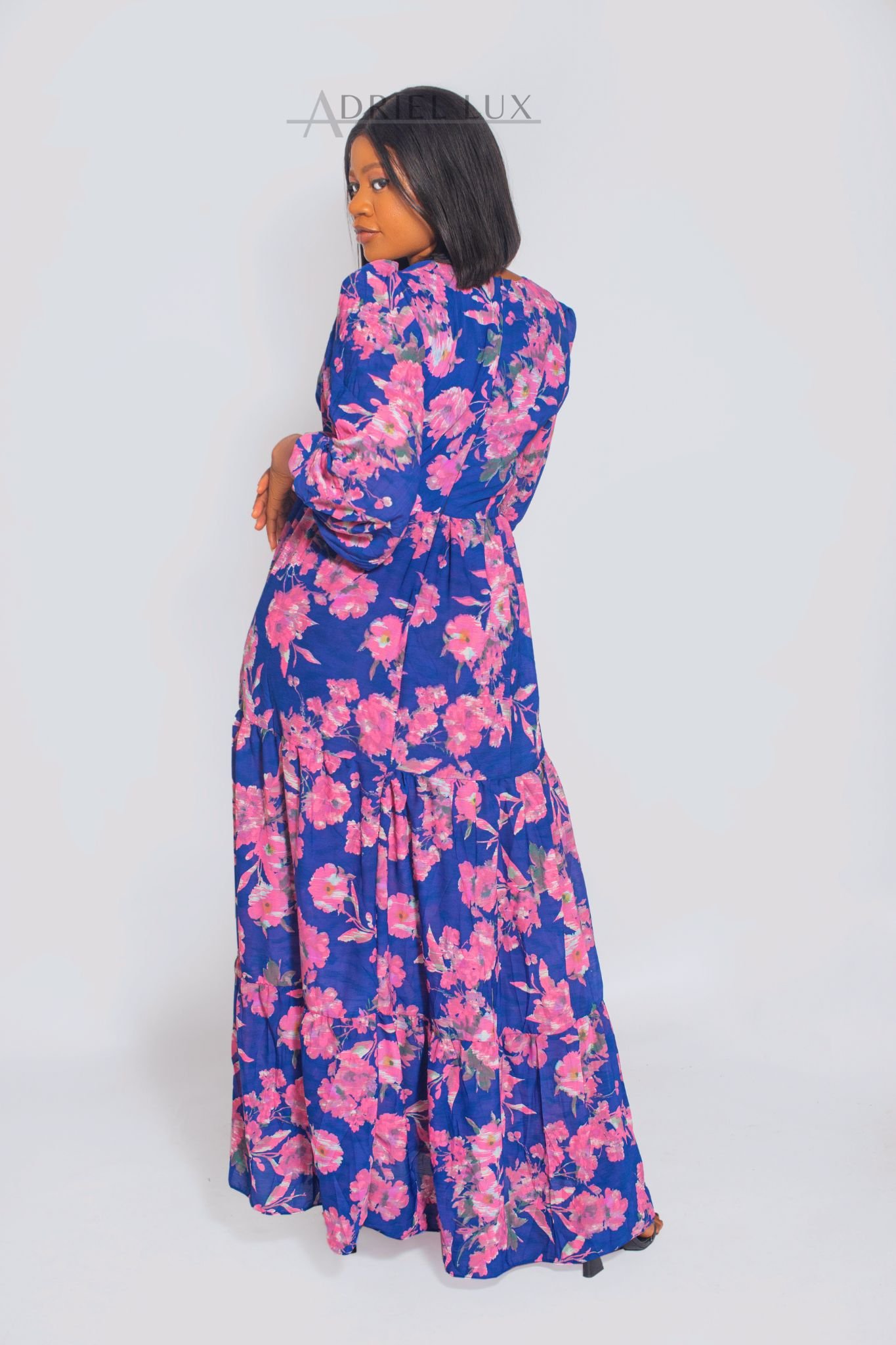 Floral Print Overlap Top Maxi Dress