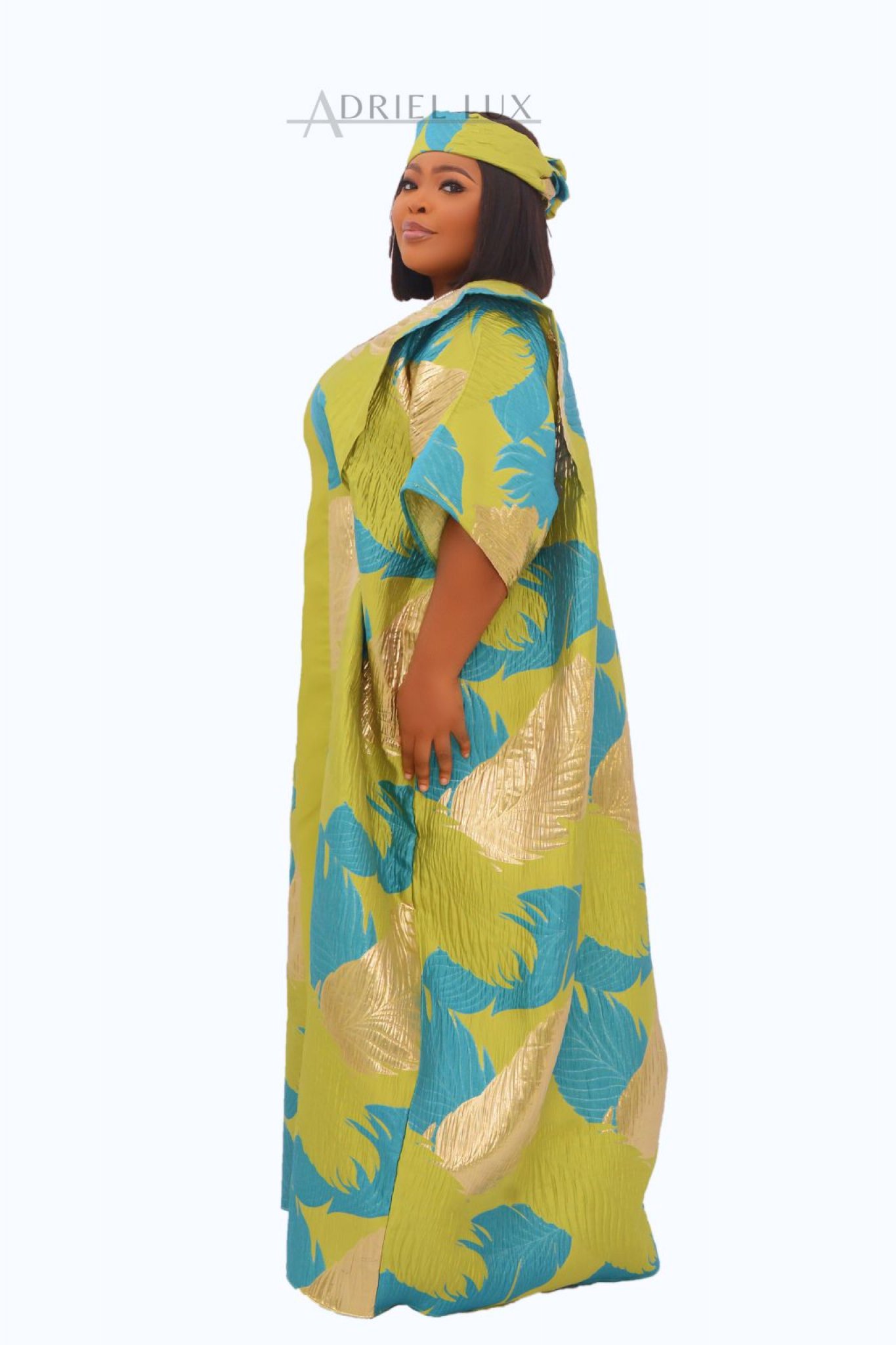 OLA 2-Piece Rhinestone Embellished  Mikado Panelled Brocade Boubou Dress