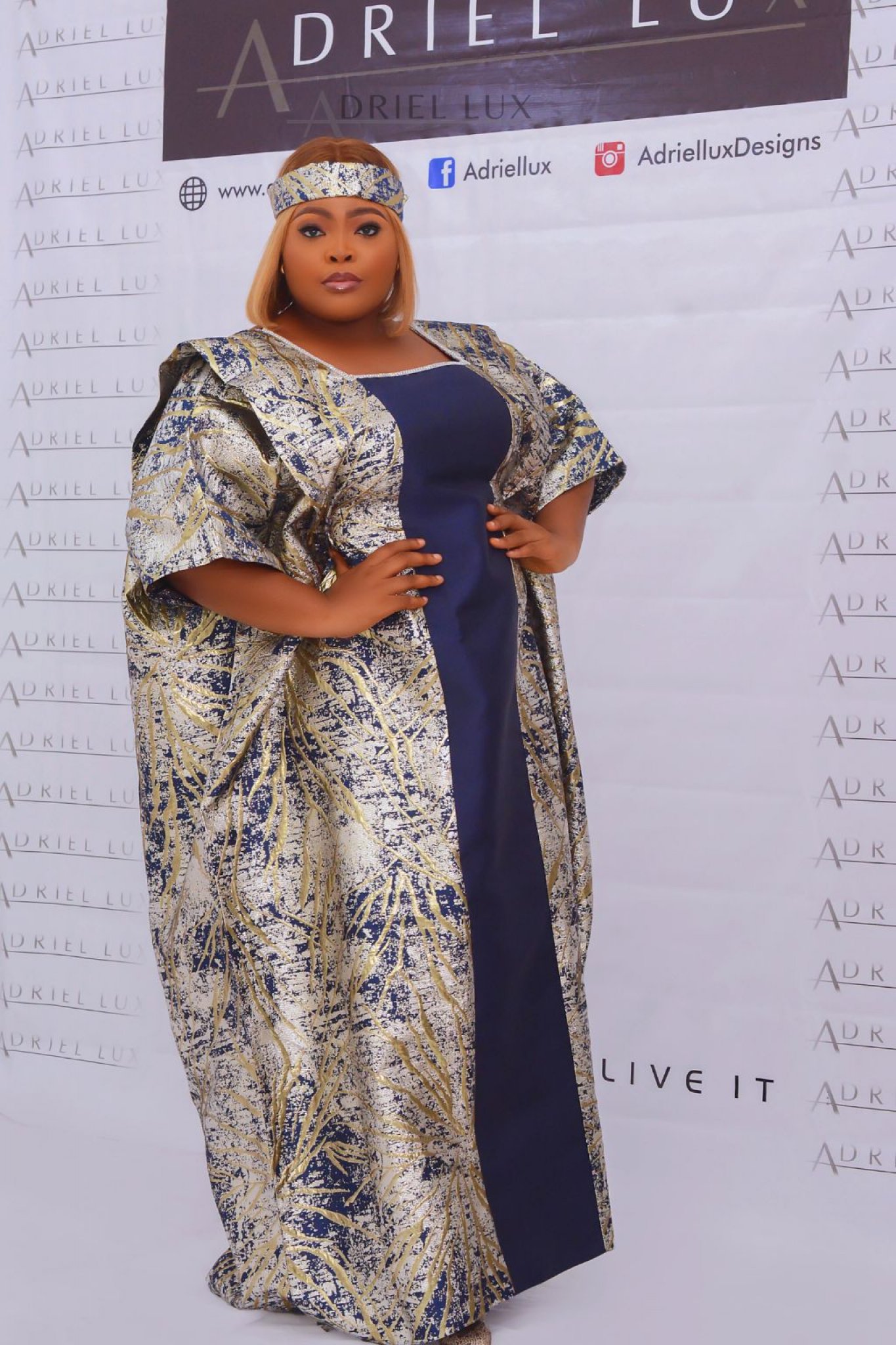 OLA02 2 Piece Rhinestone Embellished  Mikado Panelled Brocade Boubou Dress