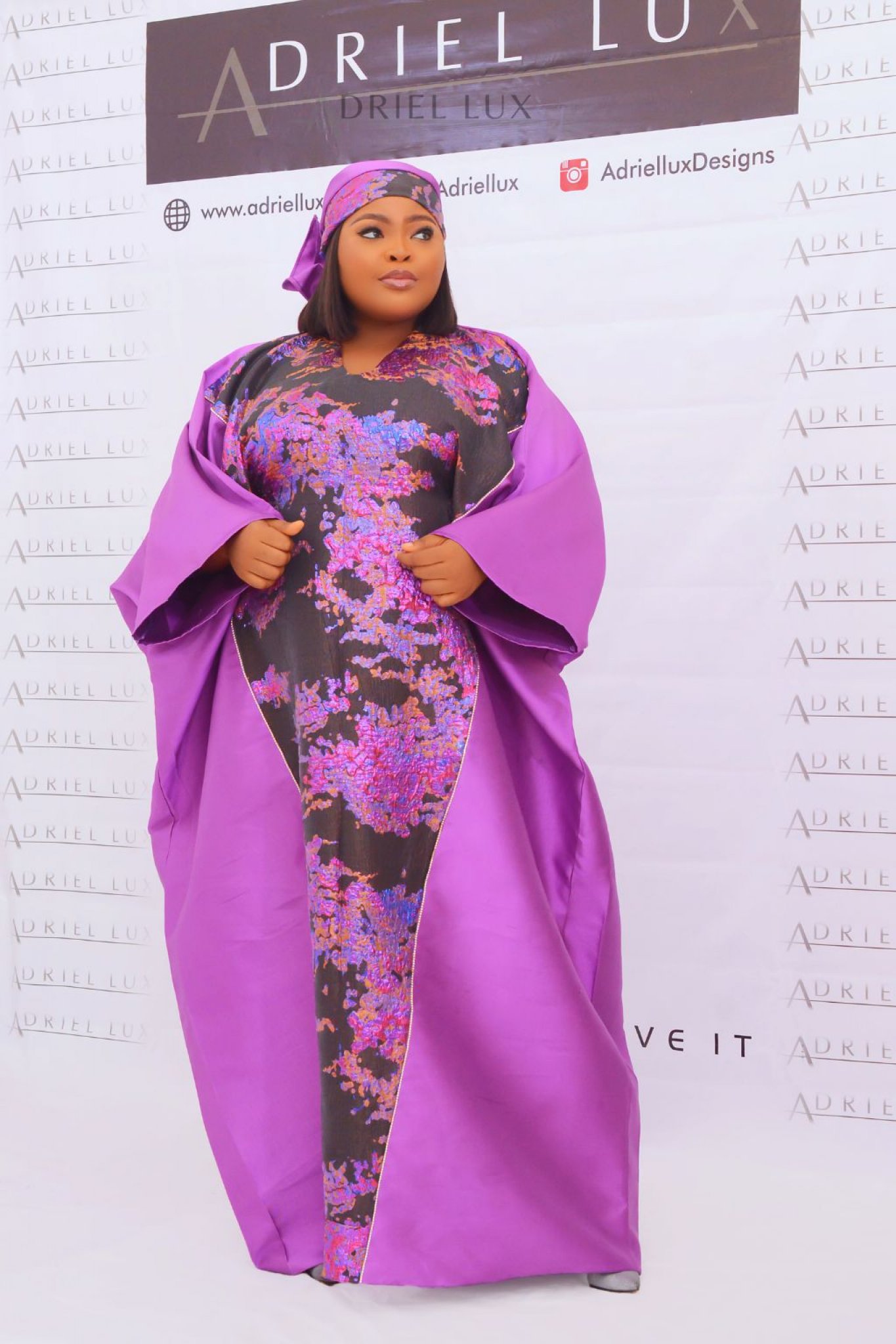 OLA03 Rhinestone-Embellished V-Panelled Brocade-Mikado Mix Boubou Dress