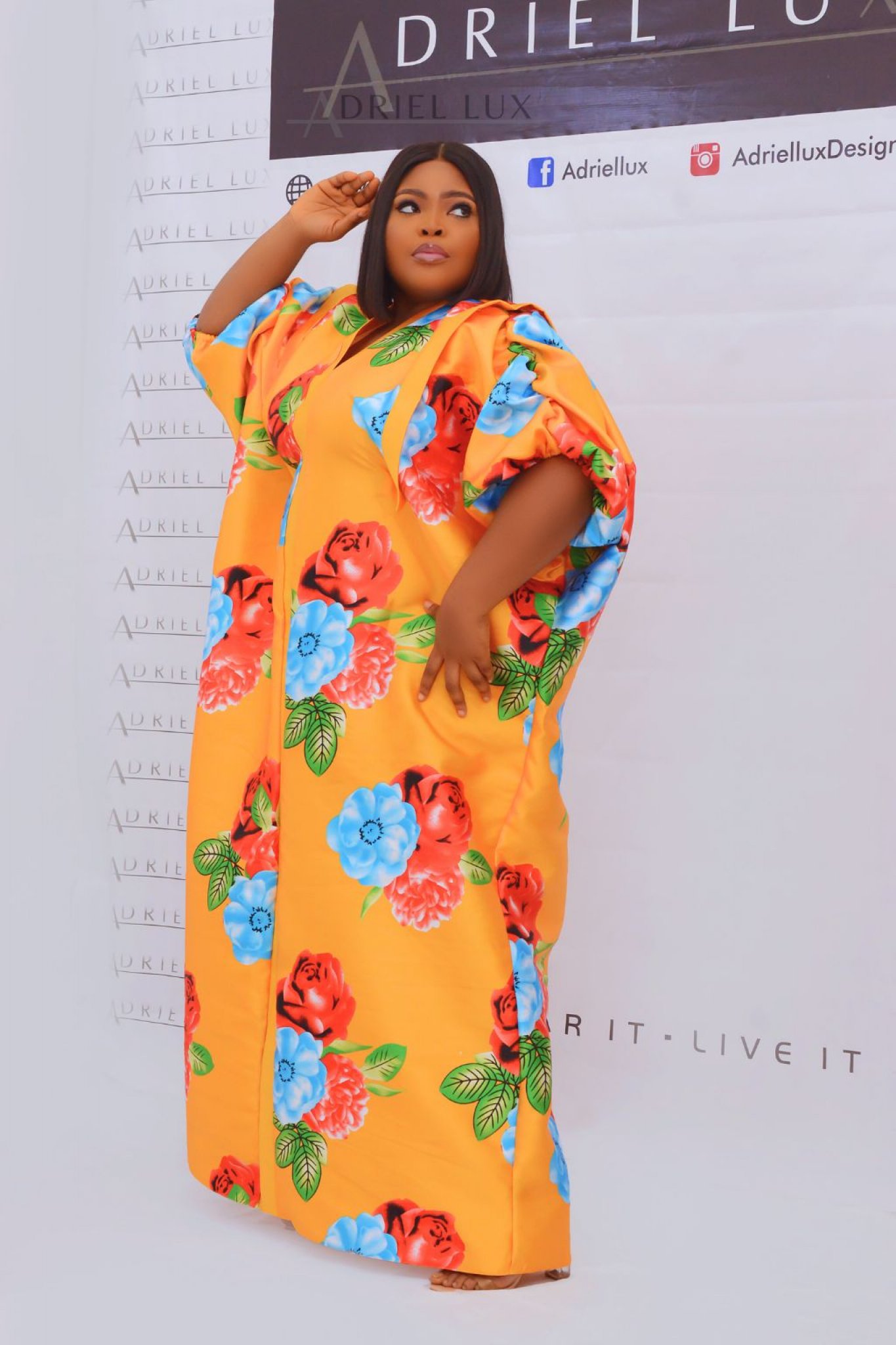 Puff Sleeve Floral Printed Mikado Boubou Dress L/XL