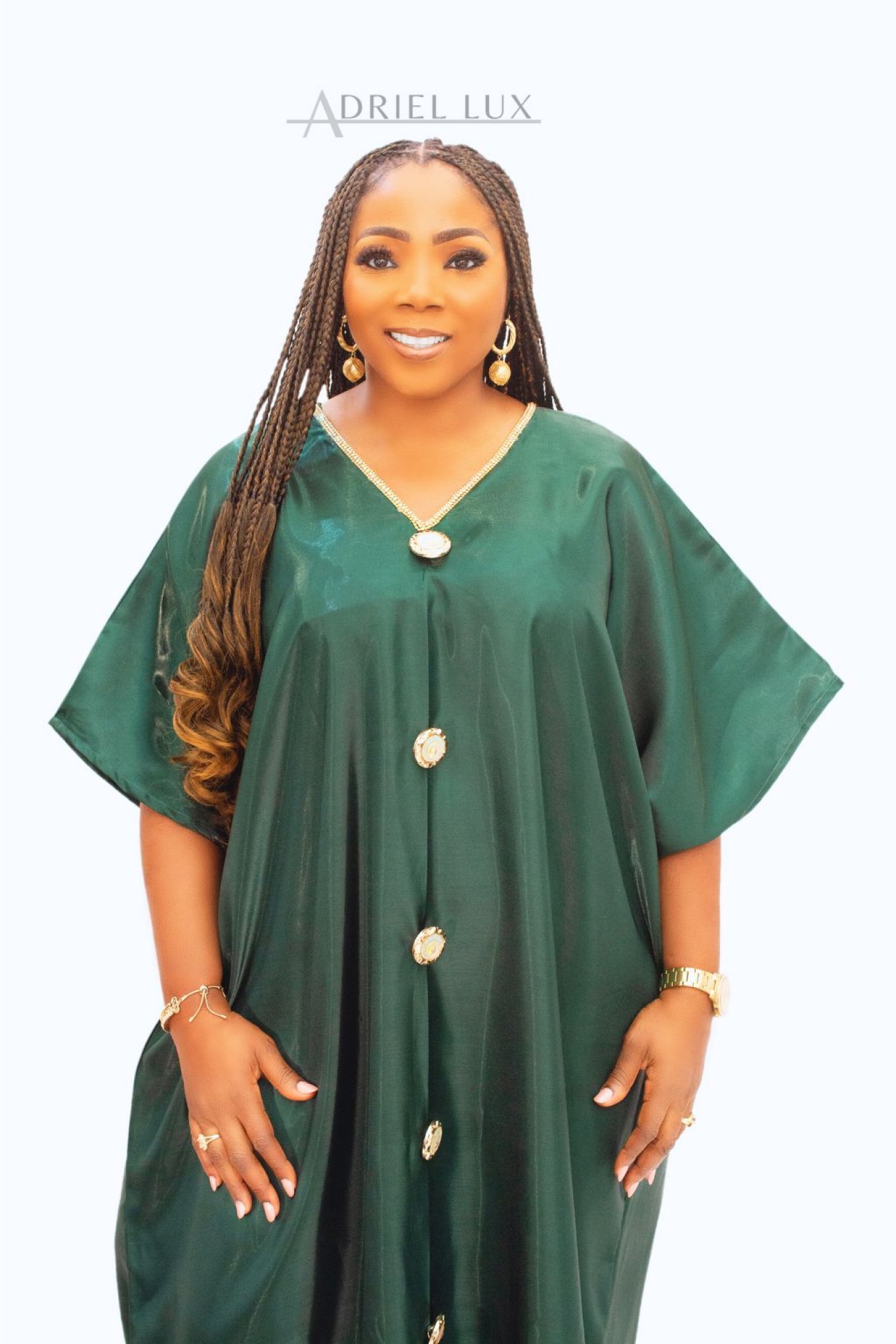 Fringe Hem Button-Down Mikado Boubou Dress With Matching Head-Tie
