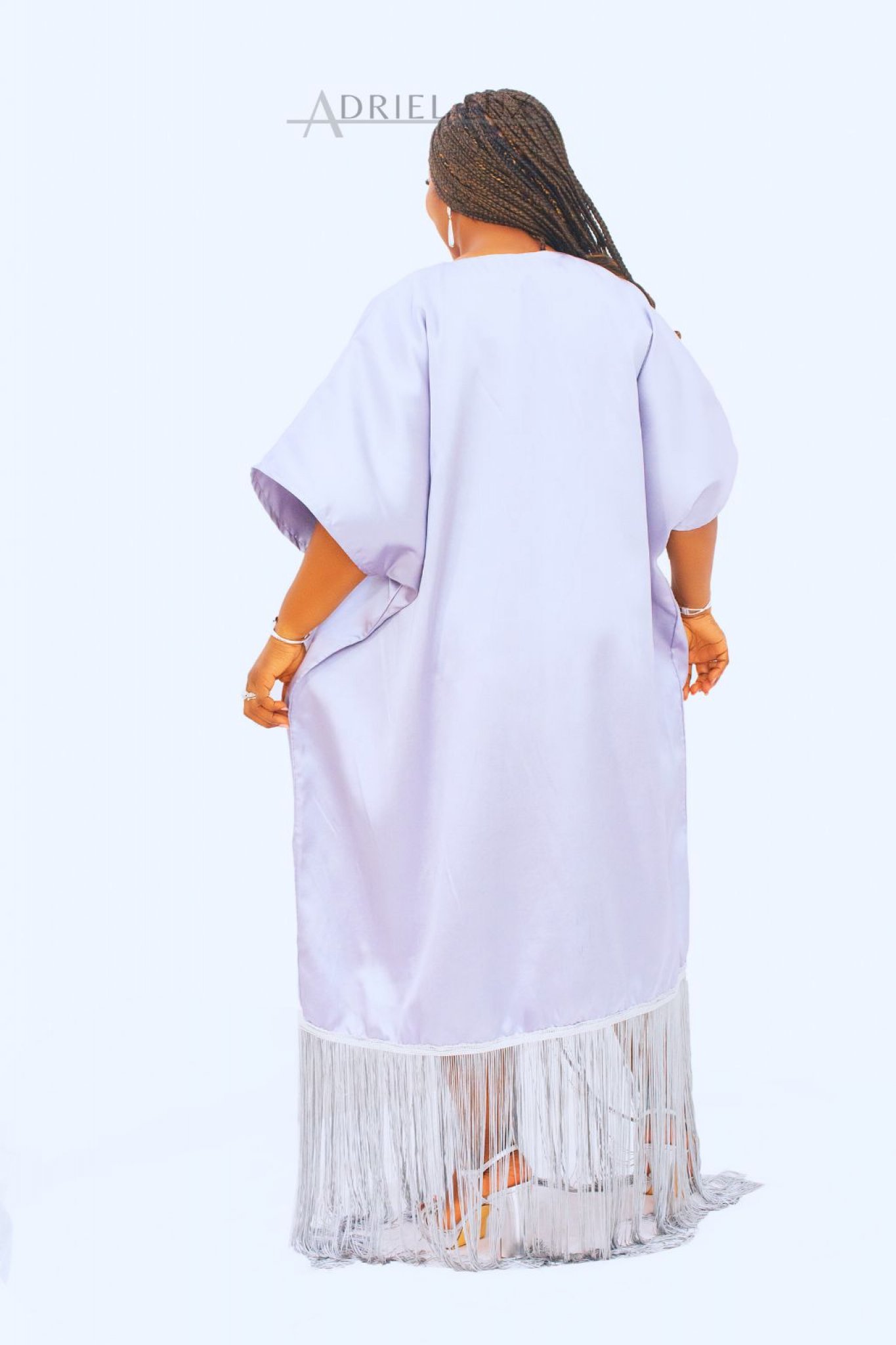 **Fringe Hem Button-Down Mikado Boubou Dress With Matching Head-Tie*