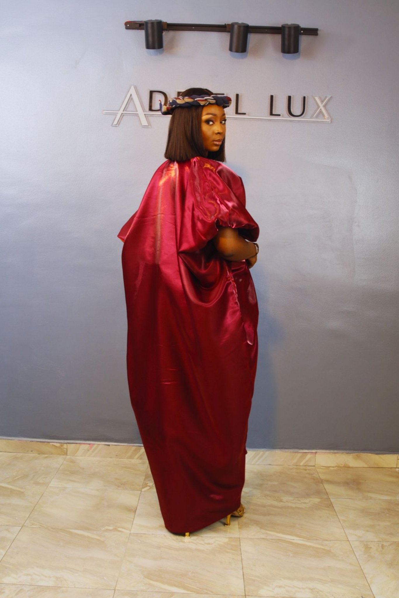 MOFE 2-piece Liquid Mikado-Asooke Mix Boubou Dress and Hat Set M/L