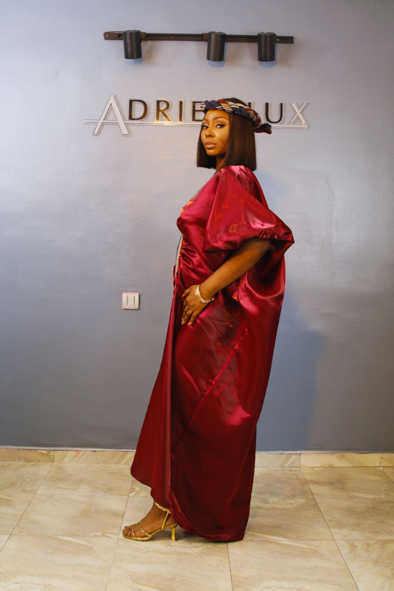 MOFE 2-piece Liquid Mikado-Asooke Mix Boubou Dress and Hat Set M/L