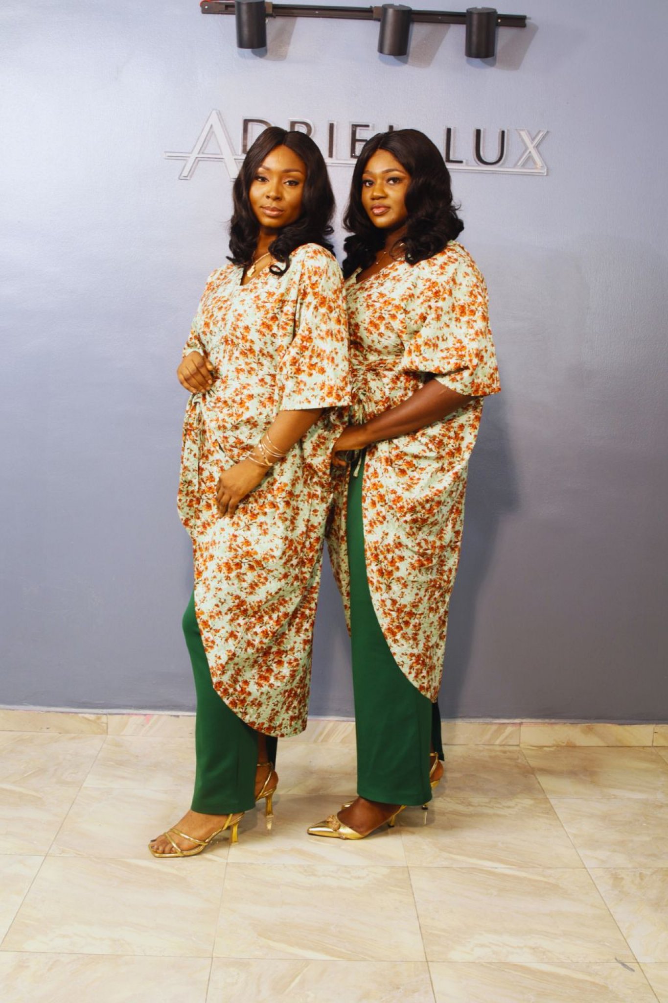 OMOTOLA02 Self-Cinched 2-Piece Set. Green/Multi 