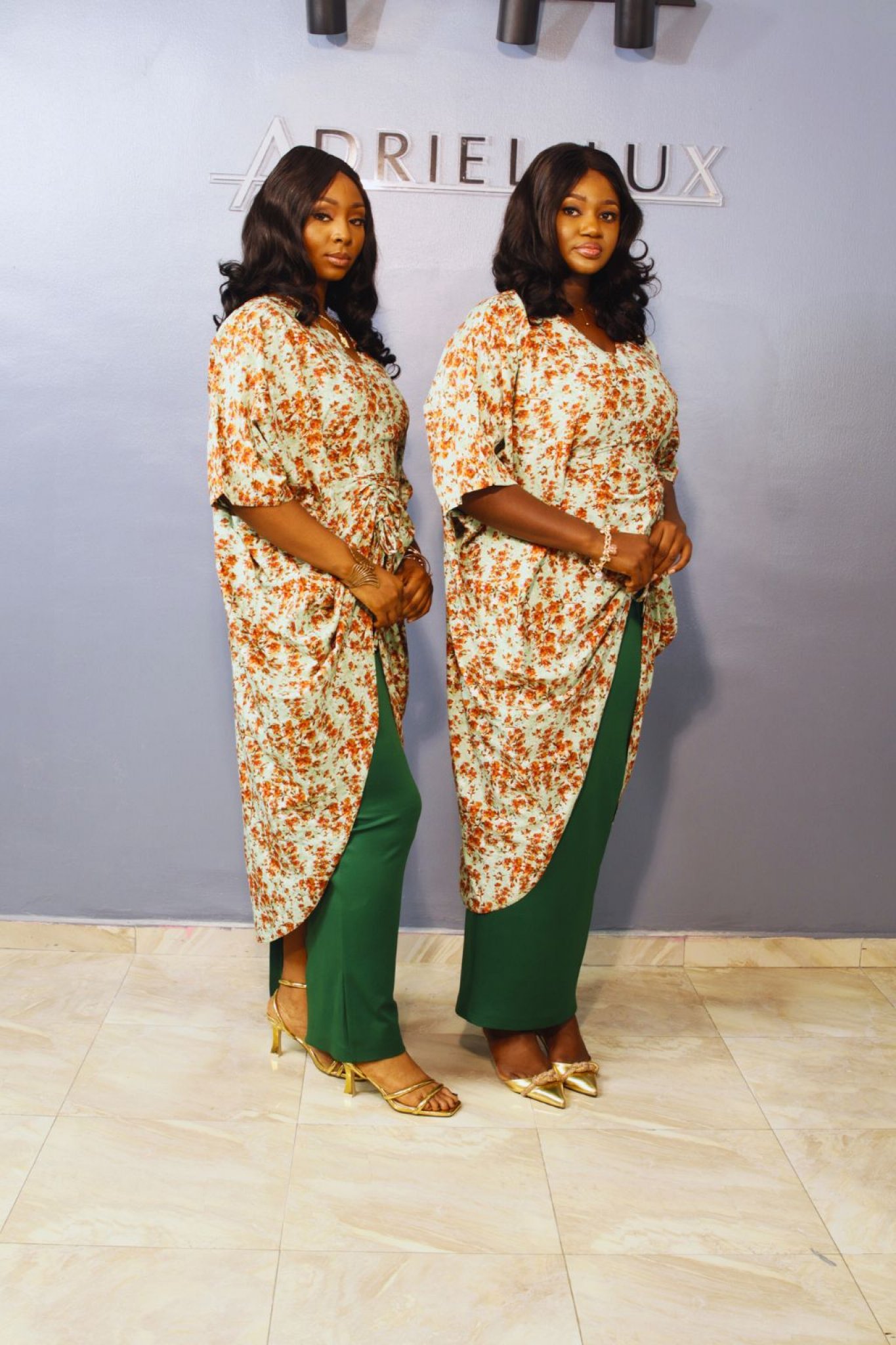 OMOTOLA02 Self-Cinched 2-Piece Set. Green/Multi 