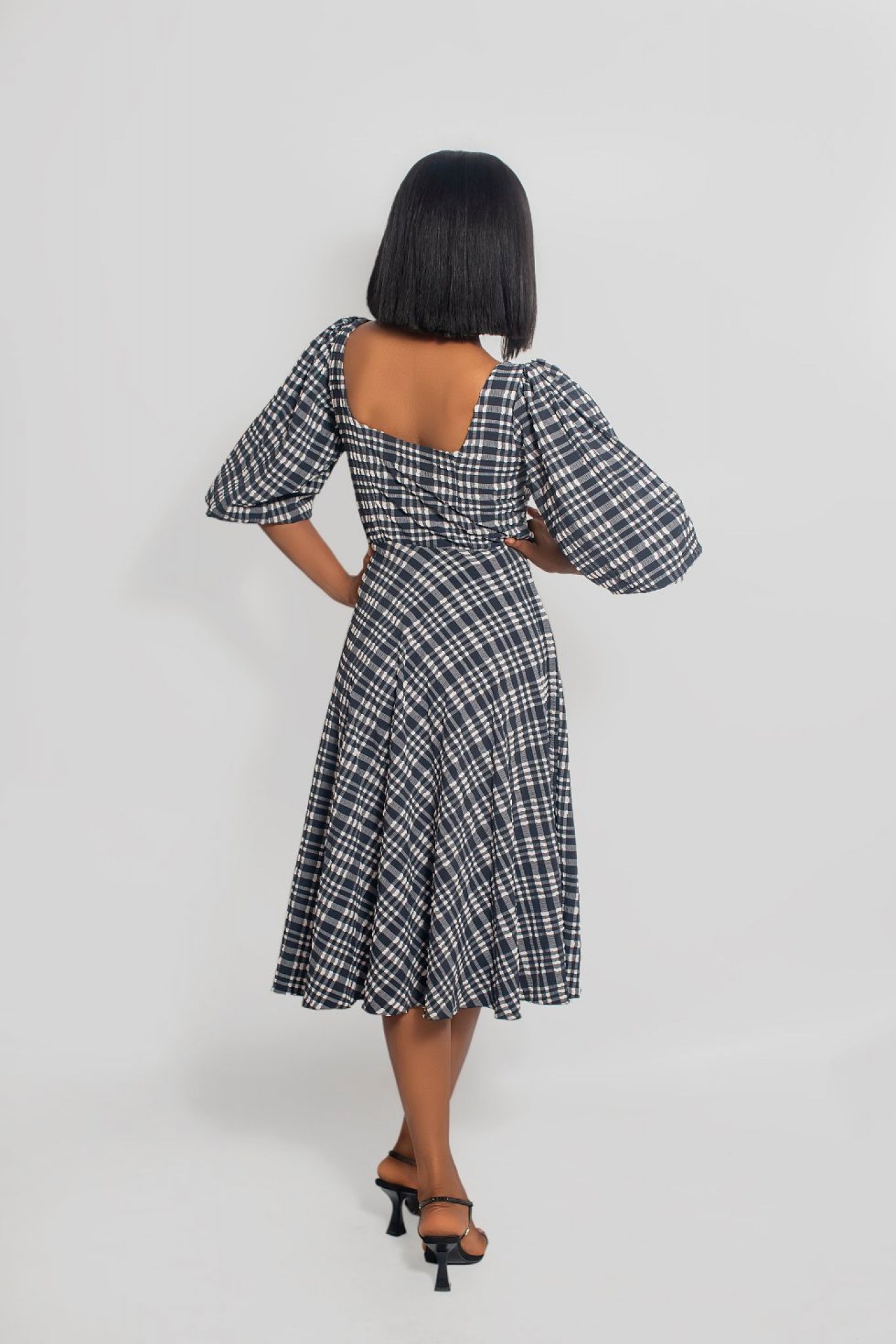 Printed Textured Fit and Flare Dress with Sweetheart Neckline