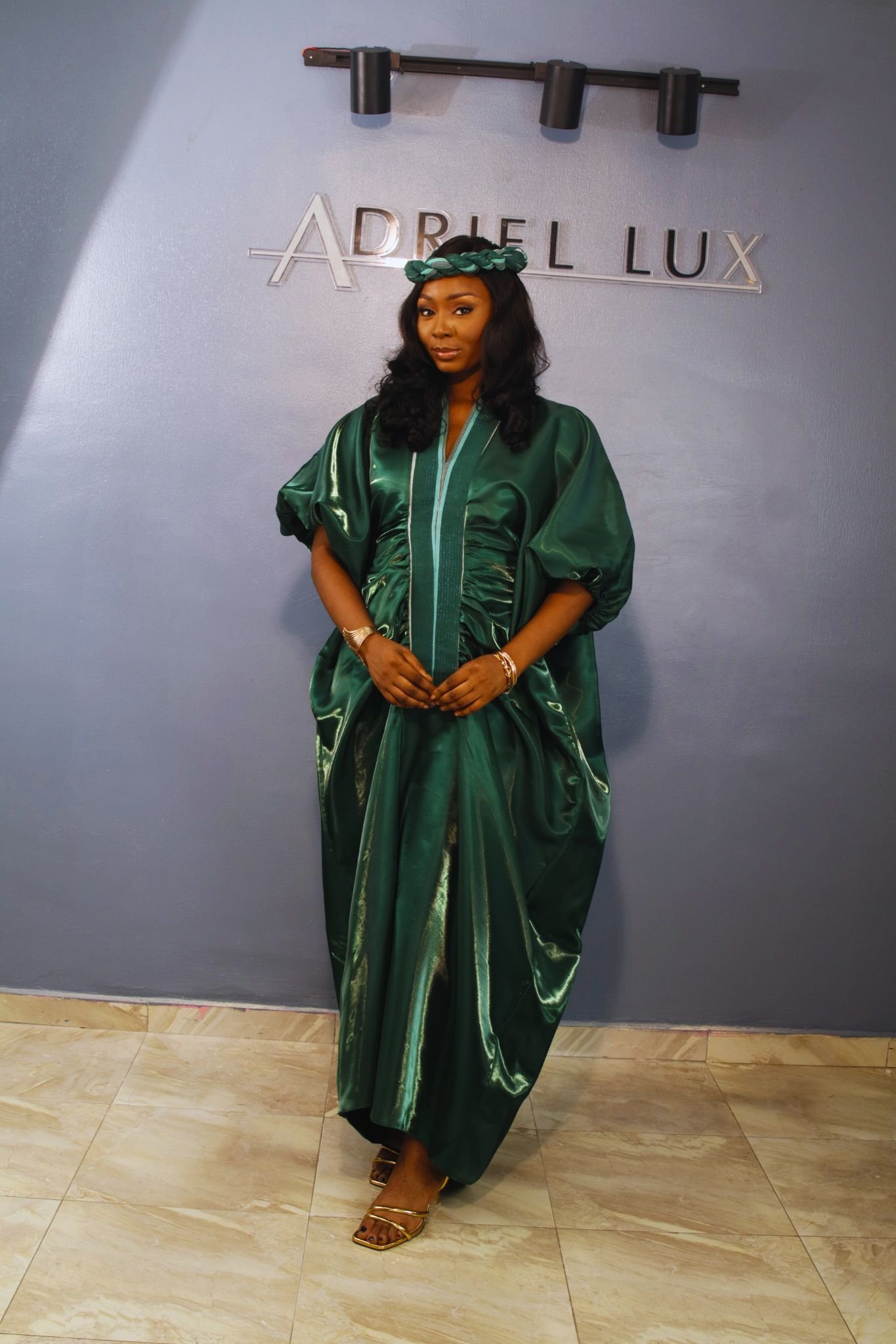 MOFE02-piece Liquid Mikado-Asooke Mix Boubou Dress and Hat Set M/L