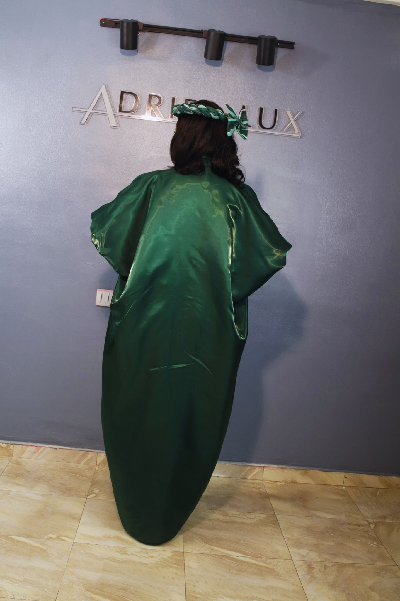 MOFE02-piece Liquid Mikado-Asooke Mix Boubou Dress and Hat Set M/L