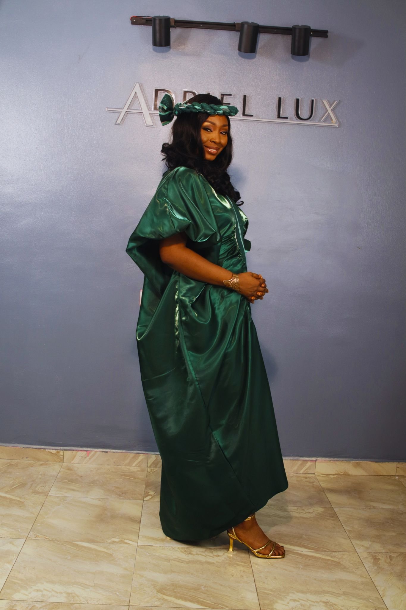 MOFE02-piece Liquid Mikado-Asooke Mix Boubou Dress and Hat Set M/L